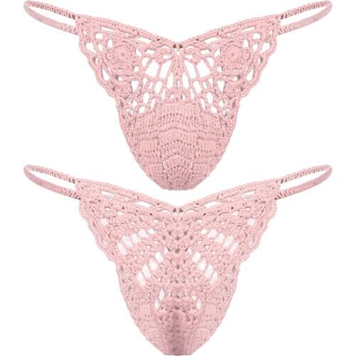 Men Thong G-Strings Hollow Out Penis Pouch Briefs Handmade Crocheted Sexy Panties Male Sissy Gay Underwear Novelty Lingerie New