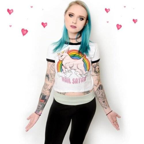 Camiseta de HalloweenSummer rainbow unicorn digital print womens short T-shirt an American fashion clos Halloween T shirt