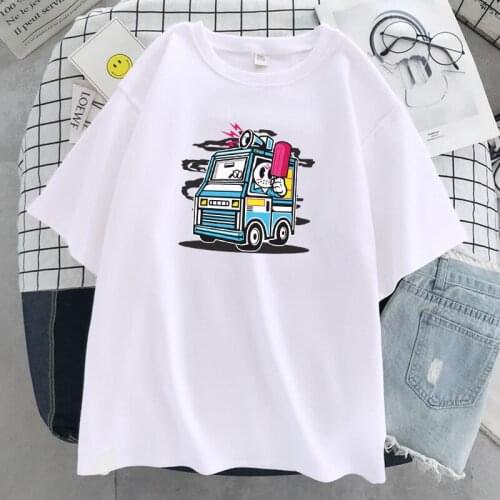Hip Hop Loose Tops Comics Cotton Casual Tshirt Fashion Oversize Women Tshirt 2021 Ice Cream Jason Cute car Print Womens T-Shirt