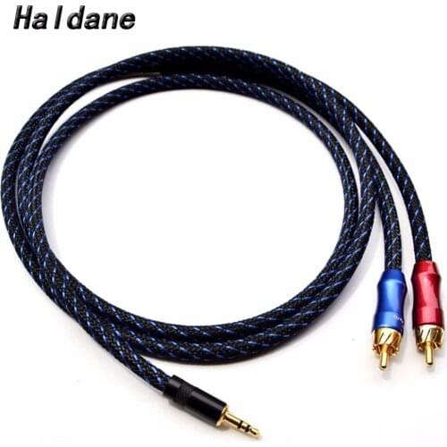 Free Shipping Haldane 3.5mm Male to 2 RCA Male Audio Adapter Cable 5N 99.99% OFC copper Audio Cable