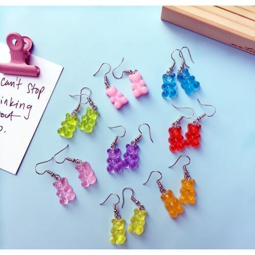 Kawaii Gummy Bear Drop Earrings Cute Handmade Rainbow Earrings for Women Girls Sweet Sugar Jewelry Lovely for kid brincos