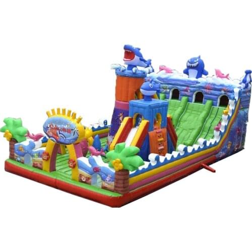 Commercial Big Shark Inflatable Playground Funny Inflatable Fun City Giant Inflatable Bouncy Castle With Obstacle