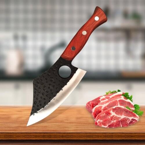 Boning Knife with Finger Hole Chef Knife Forged Stainless Steel Meat Cleaver Butcher Knife Fish Hunting Kitchen Knife with Cover