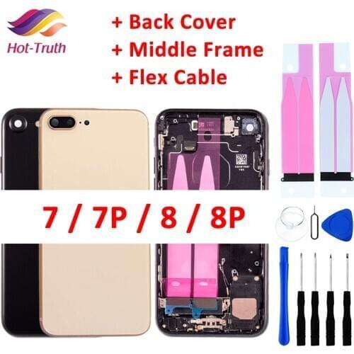 Battery Cover For iPhone 7G 7 8 8 Plus Full Battery Door Rear Cover Middle Frame Body with Flex Cable+Tools