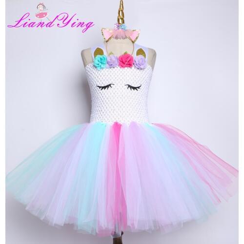 Summer Kids Dresses For Girls Easter Unicorn Party Princess Dress Tulle Tutu Dress Carnival Costume Kid Unicorn Dresses