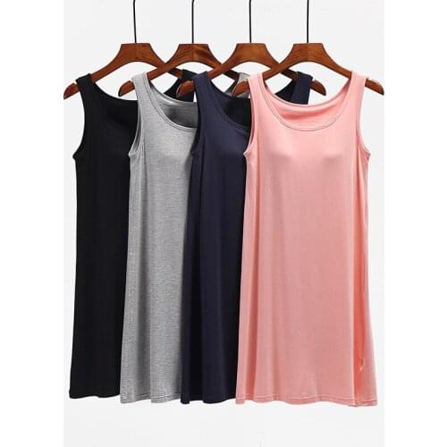 Summer female modal vest skirt with chest pad thin section large size bra integrated sling nightdress solid color outer wear paj
