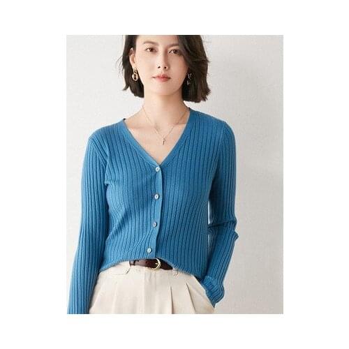 Fashion 2021 Spring Autumn Ladies Slim Cardigan Knitted Tops Elastic Sweater Cardigans For Women Gray White Pink Blue