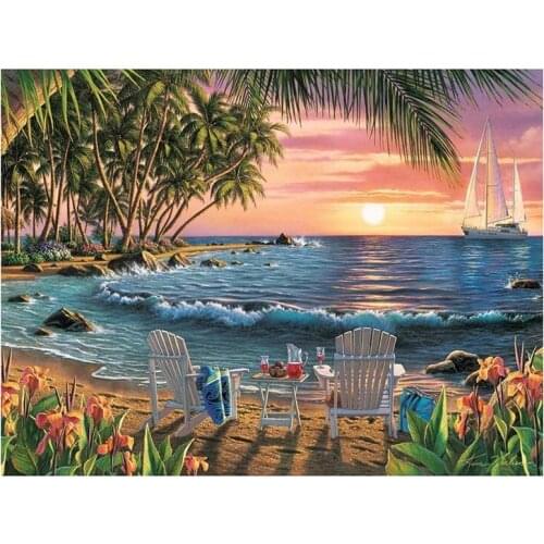 BMBY-Round Diamond All Diamond Diamond Painting Set Living Room Dining Room Decoration Painting Beautiful Beach Scenery