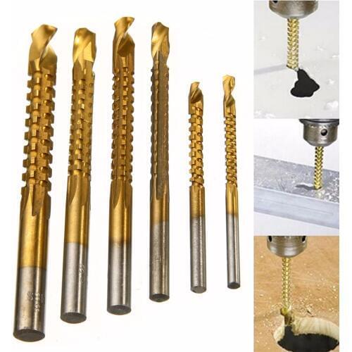 6pcs 3-8mm HSS Drill Bit Set Titanium Coated Woodworking Hole Cutter For Cutting Engraving Grooving