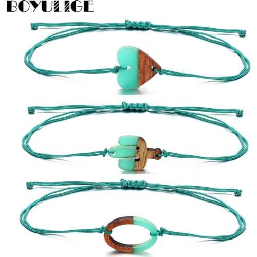 Charm Bohemian Style Braid Bracelet Plastic Wood Love Cactus Bracelet Green Adjustable Rope Bracelets for Men and Women Jewelry