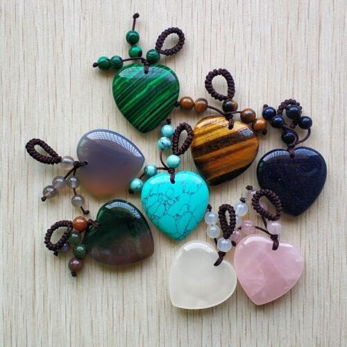 Wholesale 8pcs/lot new fashion high Quality mixed natural stone heart charms pendants 30mm for DIY Handmade jewelry making free