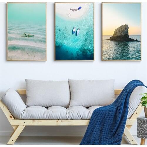 Landscape Painting Canvas Art Print Ocean Sea Beach Poster Nordic Underwater Poster Wall Pictures for Living Room Home Decor