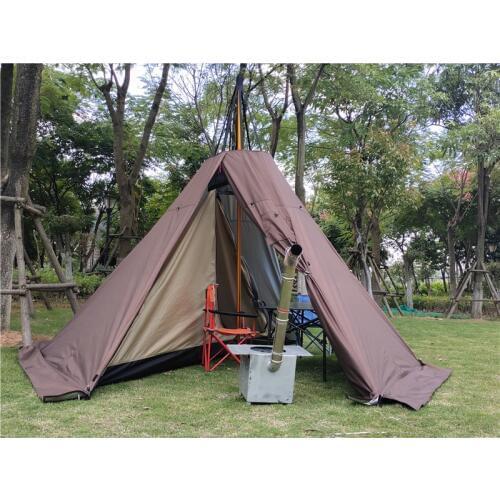 Pyramid Tent with A Chimney Hole/A Tower Smoke Window Tent Park Survival Double Layer Field Tent Include A Half Inner Tent