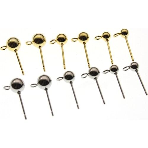 20pcs 3 4 5 6 8 mm Gold Ball Stainless Steel Earring Stud Ear Post Nails Ear Jewelry Making Findings for DIY Stud Earrings