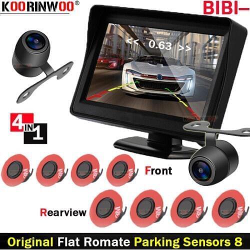 Koorinwoo New Original Flat Step Alarm Car Parking Sensors With Car monitor Front + Rear view camera HD Wide Parking Assistance