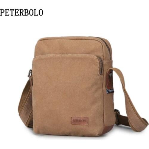 PETERBOLO Vintage Men Canvas Messenger Bag 2017 Summer New Man Shoulder Bag FashionZipper Flap Retro Crossbody