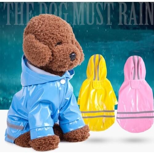 Hot Sale Dog Raincoat Reflective PU Puppy Pet Rain Coat Hooded Waterproof Dog Jacket Clothes For Dogs Chihuahua Wholesale