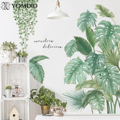YOMDID Tropical Green Leaf Wall Stickers for Bedroom Living room Wall Decor Kitchen Room Decoration Wall Decals Home Room Decor