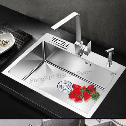 Manual Sink Single Tank Kitchen Thickened 304 Stainless Steel Bowl Basin Sink Household Under Table Basin Vegetable Basin