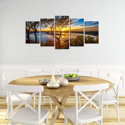 Sunrise Poster Beautiful Landscape Canvas Painting Home Decoration Wall Picture for Living Room Decor Five-Piece Set Wall Art