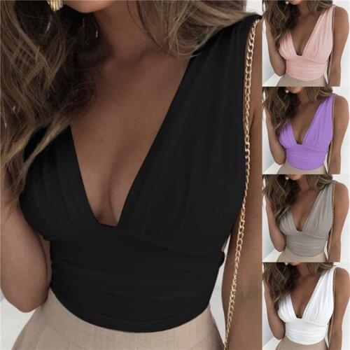 2021 Women Summer Tanks Fashion Sexy Deep V Neck Solid Plunge Ruffles Ladies Casual Tank Top Crop Slim Sleeveless Skinny