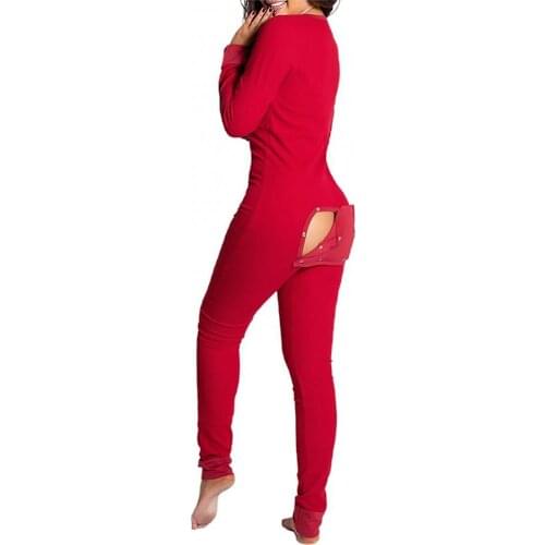 Womens Sleep Jumpsuit Sexy Long Sleeve Pajama Bum Open Homewear Button Flap Bodysuit Women clothes Брючные костюмы 2021