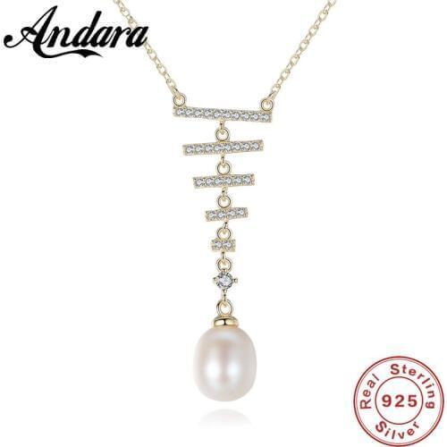 Bohemian Style 925 Sterling Silver Natural FreshWater Pearl Long Necklace For Women 3 Color Chain Necklaces