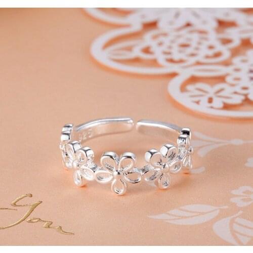 Hot new brands 925 Sterling Silver flower Rings for Women adjustable Elegant Fashion Wedding Party Holiday gifts Charm Jewelry