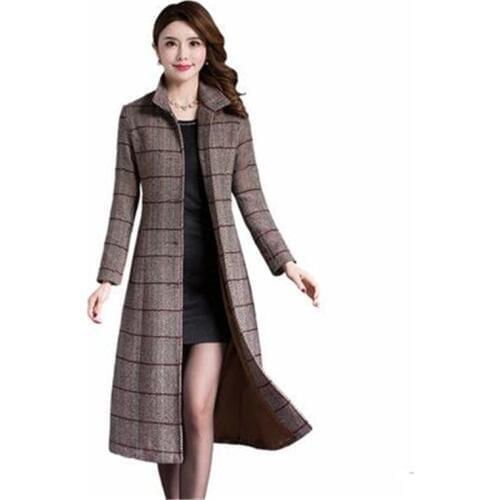 New large size winter coat women wool slim womens long coat Thicken lattice Woolen coats high quality elegant women coats 2086