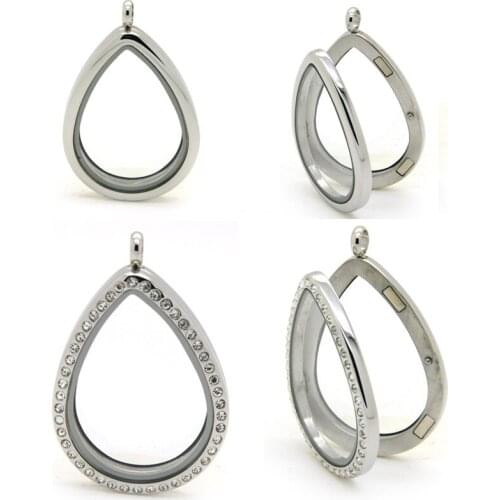 10pcs Magnet Closure Stainless Steel Plain Tear Drop Living Locket For Floating Charms Keepsake Xmas Gift Mothers Gift