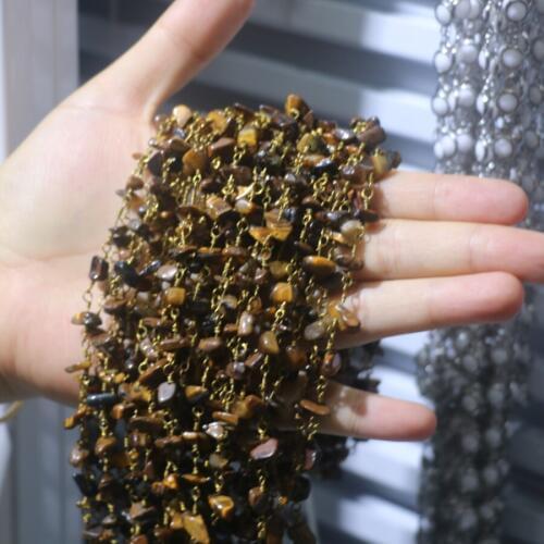 3M/LOT Wholesale Yellow Tiger Eye Gold Jewelery Chain Faceted Natural Gems stone Wire Wrapped Bronze over Sterling Chain