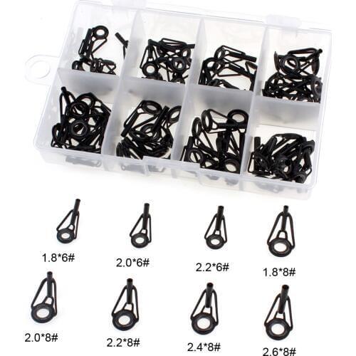 80pcs/lot 8 Sizes Fishing Rod Guides Ceramics & Stainless Steel Circle Fishing Rod Accessories Repair Tool with Box