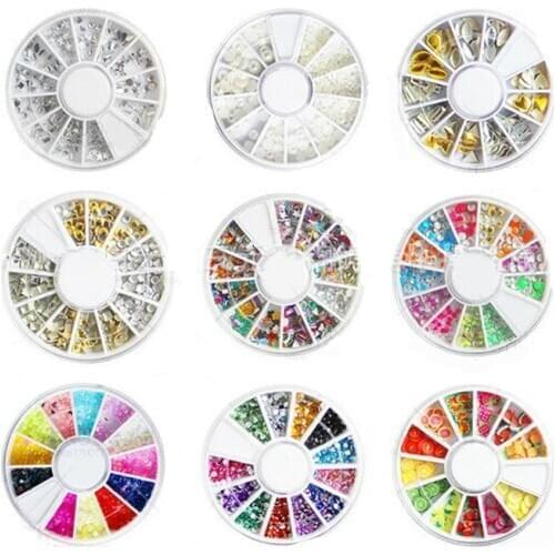 9 Style DIY Imitation Pearl Nail Art Decorations Metal Rivets Colorful Nail Rhinestone Bead Manicure Nail Ornaments