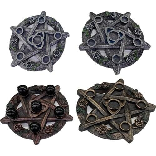 Astrology Star Candlestick Table Pentacle Altar Plate Resin Divination Cup Candle Holder Altar Ceremony Accessories