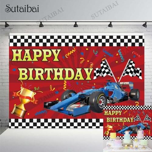 Car Happy Birthday Photography Backdrop Race Car Trophy Checkered Flags Baby Shower Party Background Decorations Supplies