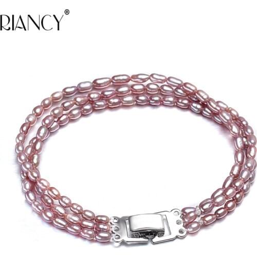Fashion natural freshwate purple 3 rows pearl bracelets jewelry bangle for women wdeeing gift