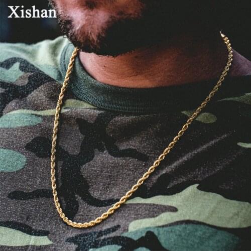 Rapper Cuban Chain Yellow Gold Color for Women Men 24" 4 MM Stainless Steel Rope Chain Necklace Hip Hop Jewelry