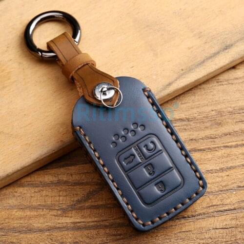 Genuine Leather Car Key Fob Pocket Cover Case For Honda CR-V HR-V Accord Jade Crider Odyssey 2015 - 2021 Remote Protector