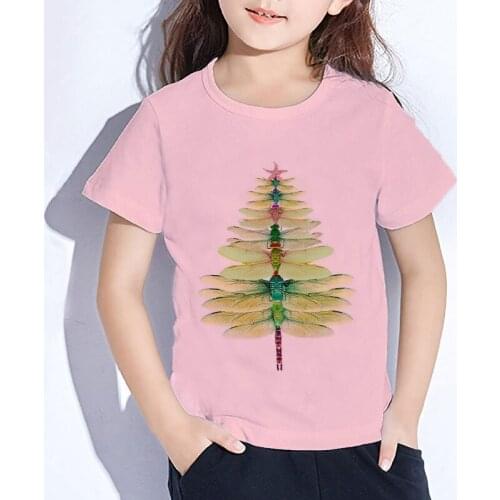 Dragonfly Christmas Tree Print Childrens Short Sleeve T-shirt Butterfly Green T-shirts Boy Kid Boys And Girls Tops Girl Shirts