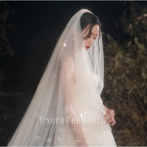 3M Long Two-Layer Pear Veil Wholesale Bead Bridal Veil Wedding Dress Veil