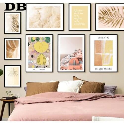 Santorini Gold Palm Leaf Tree Abstract Playful Art Nordic Poster Wall Art Print Canvas Painting Decor Pictures For Living Room