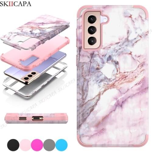3 in 1 Hybrid Heavy Duty Protection Back Case For Samsung S21 Ultra S21FE Note 20 10 S10 S9 Marble Stone Texture Shockproof Case