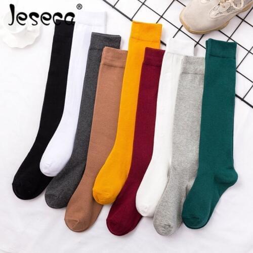 Jeseca Women Tube Cotton Socks Knee High Free Size Solid Soft Warm Spring Autumn Winter Mid-Length 40+cm Long Socks
