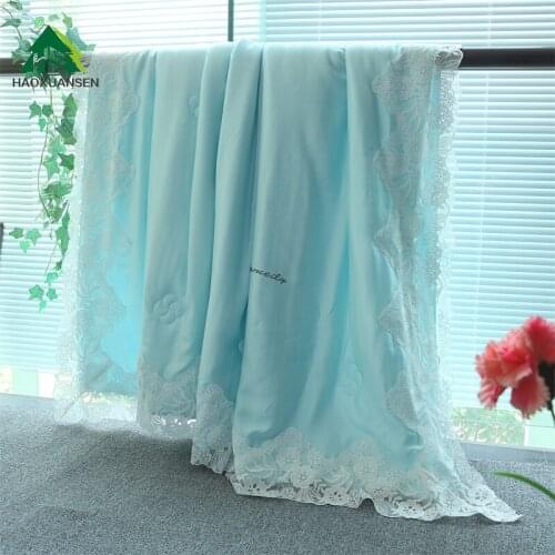 Blue Lace Thin Quilt 100% Lyocell Tencel Summer Air Condition Comforter For Adult Double Bed Cover Blanket Queen King Size