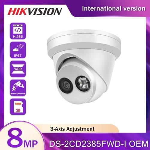 Hikvision OEM DS-2CD2385FWD-I 8MP PoE Outdoor IP Camera 98ft IR Night Vision H.265 WDR SDCard Slot IP67 UltraHD 4K Dome Security