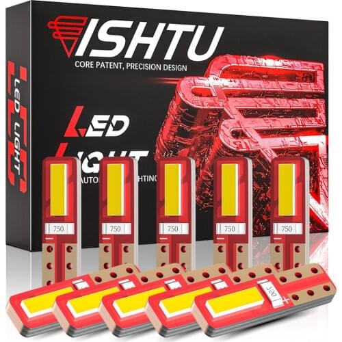 ISHTU 10pcs W3W W1.2W T5 LED bulb Canbus White 2SMD Car Interior Instrument Cluster Dashboard Warning Light Auto Lamp 12V