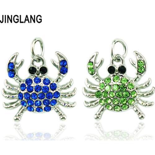 JINGLANG Wholesale Charms 2 Color Rhinestone Crab Animals Pendants DIY Charms For Necklace/bracelets Jewelry Making Accessories