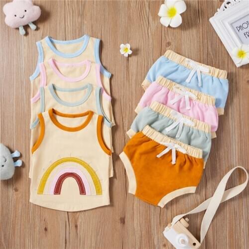 2PCS Baby Boys Girls Clothing Sets Summer Toddler Girls Kids Sleeveless Rainbow Print Vest Tops+Shorts Tracksuit For Girl Suits