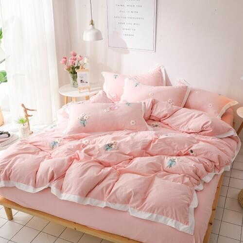 Little Daisy Towel embroidery Washed Cotton Duvet Cover set 1.5m 1.8m bed fitted bed sheet home bedding set 4pcs four colors