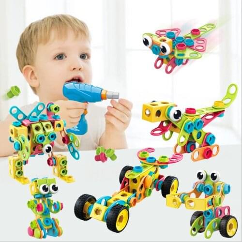 Construction Engineering Brickyard Building Blocks STEM Toys KIT Educational Construction Electric Drill Screw Group Nut Puzzle